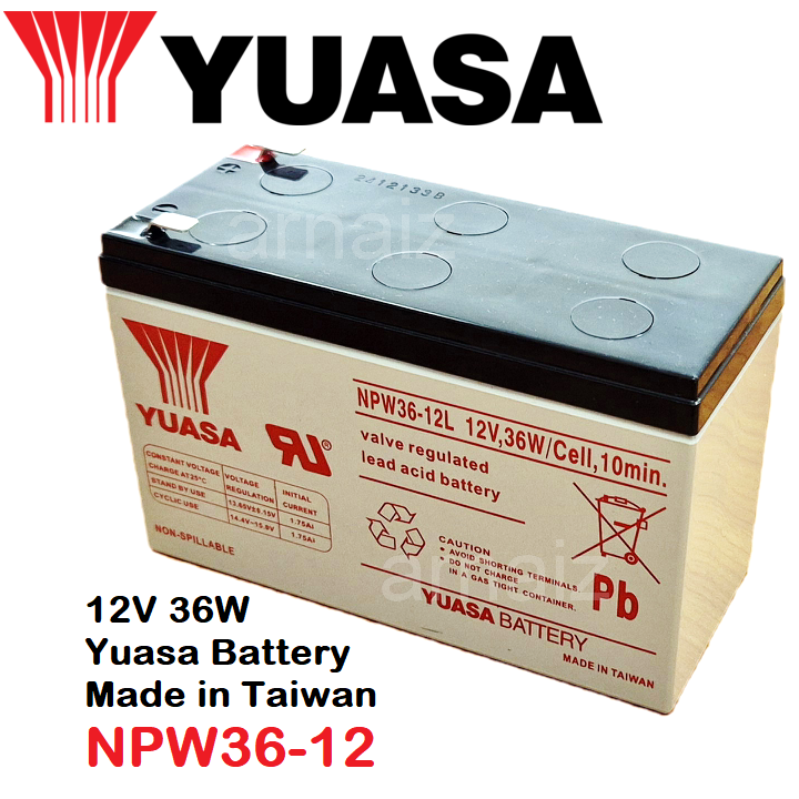 Yuasa UPS Battery 12V 7.2Ah NPW36-12 12 Volts 36 Watts 7.2 Ampere 36W Rechargeable Valve Regulated