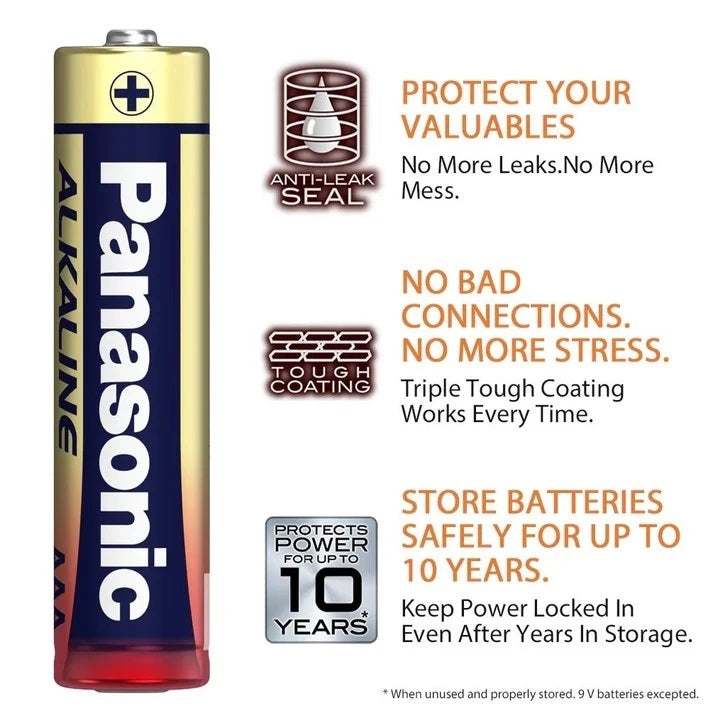 Panasonic AAA (2pc) Battery Alkaline Long Lasting 1.5V LR03T/2S Panasonic AAA Batteries Shrink Wrap