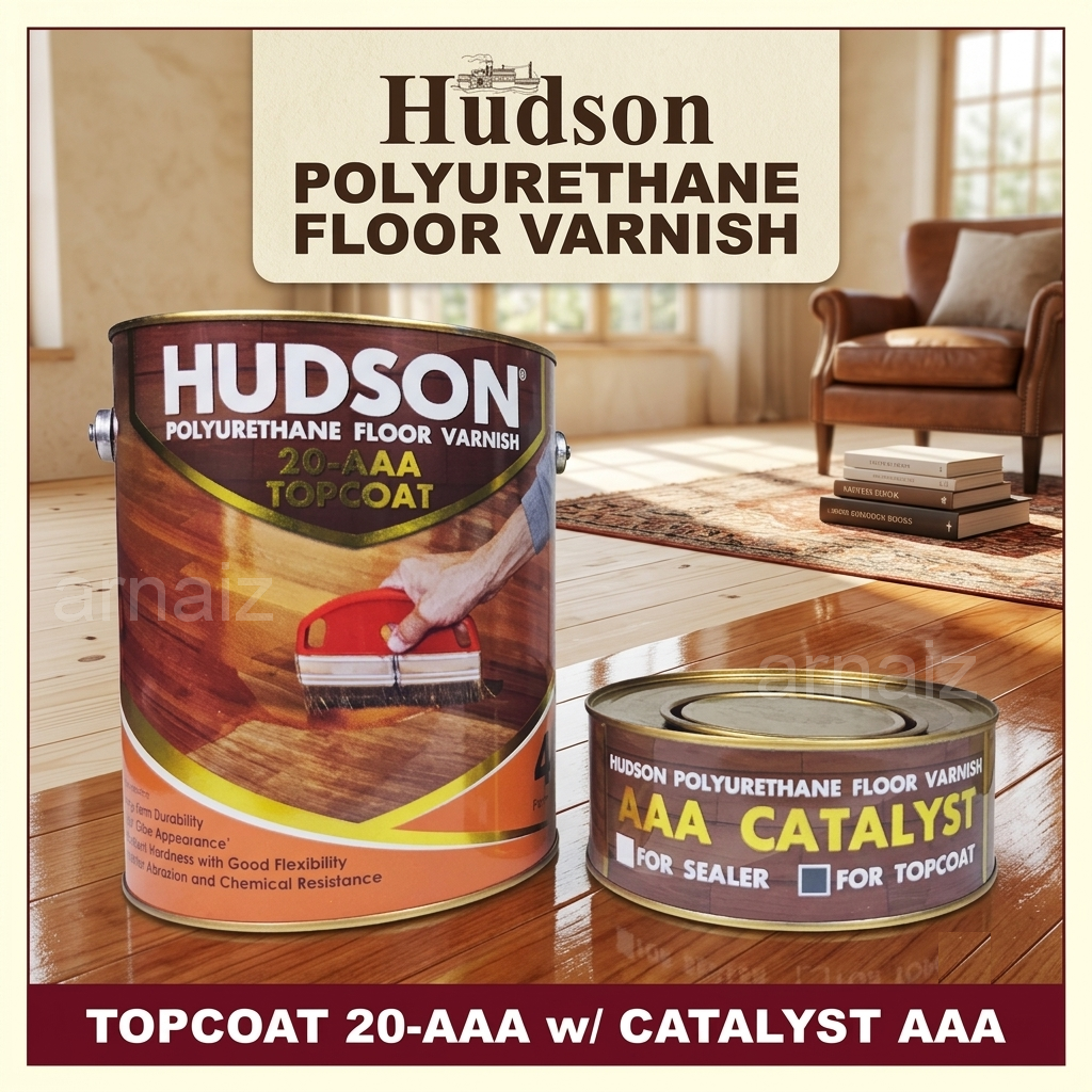 Hudson Polyurethane Floor Varnish Topcoat / Sealer 1 Liter with Catalyst PU Top Coat Wood Cabinet 1L