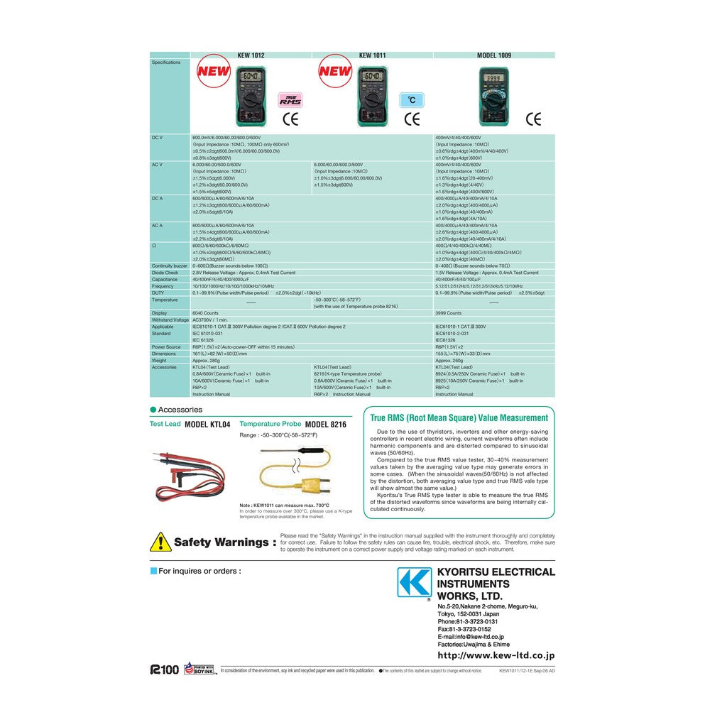 Kyoritsu Digital Multimeters Multitesters 1011
