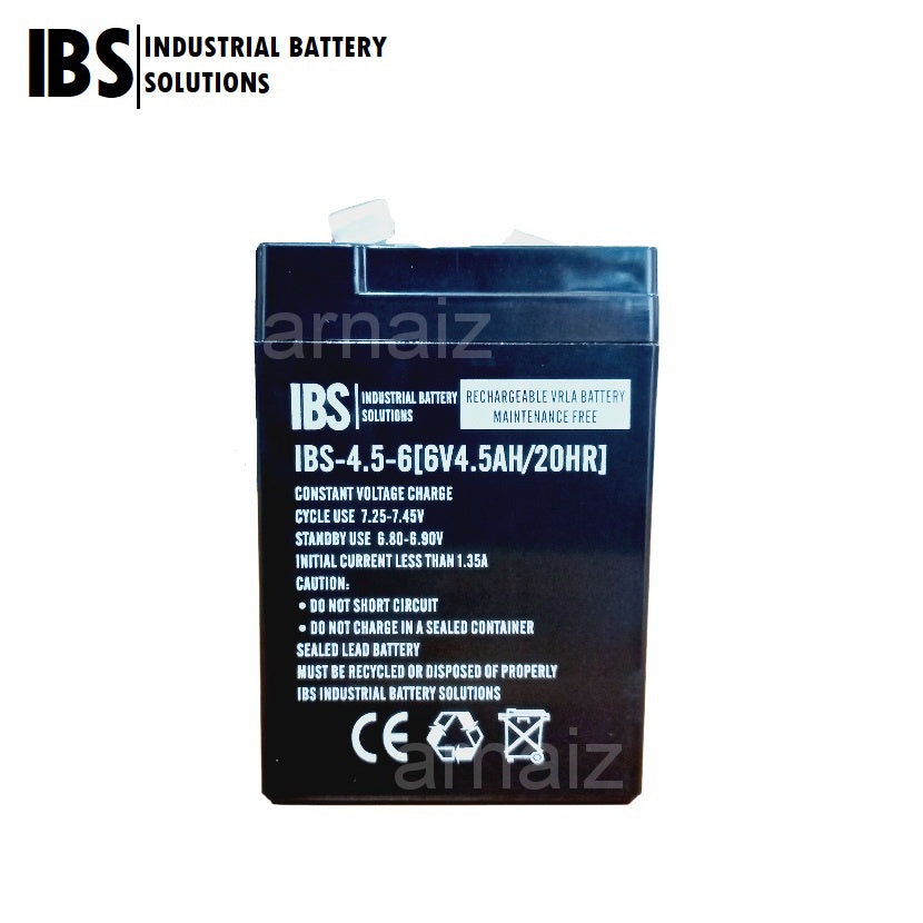 IBS 6V 4.5Ah IBS-4.5-6 6 Volts 4.5 Ampere Rechargeable SLA Battery Toy Car Replacement