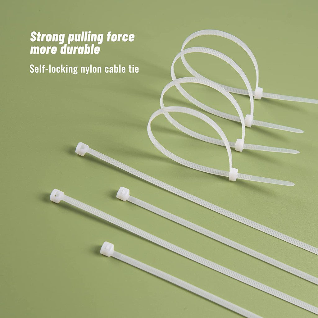 CHS Cable Tie 200 X 5 ( 8" X 4.6MM) 100pcs White Nylon Cable Zip Ties Cable Management