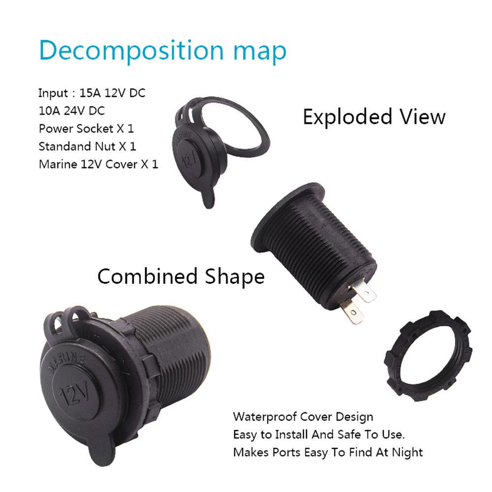 Cigarette Lighter Socket Power Plug Outlet with Wire 12V 24V Car Motorcycle Boat Waterproof Female