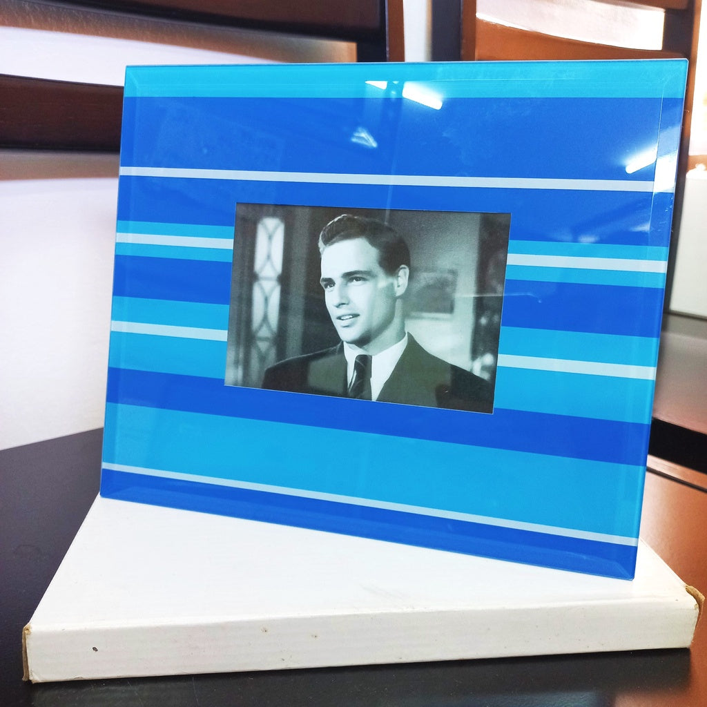 Photo Frame for 3R 3-1/2 X 5" Morwenna BLBS Wall Mount Table Top Blue Light Blue Striped Frame Glass