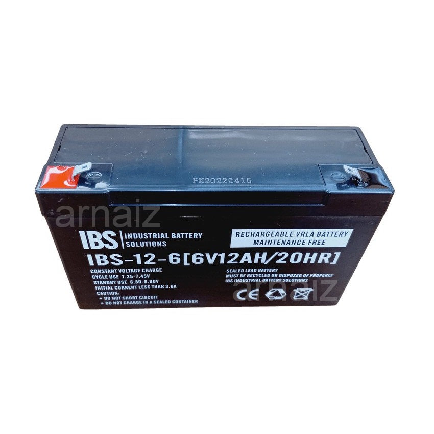 IBS 6V 12Ah SLA Rechargeable Battery IBS-12-6 Valve Regulated Sealed Lead Acid Battery