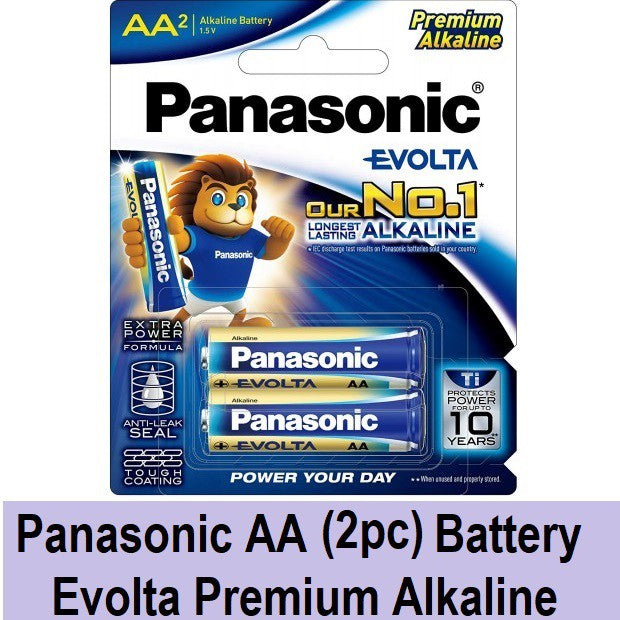 Panasonic AA (2pc) Battery Evolta Premium Alka 1.5V LR6EG/2B Panasonic AA Batteries in Blister Pack