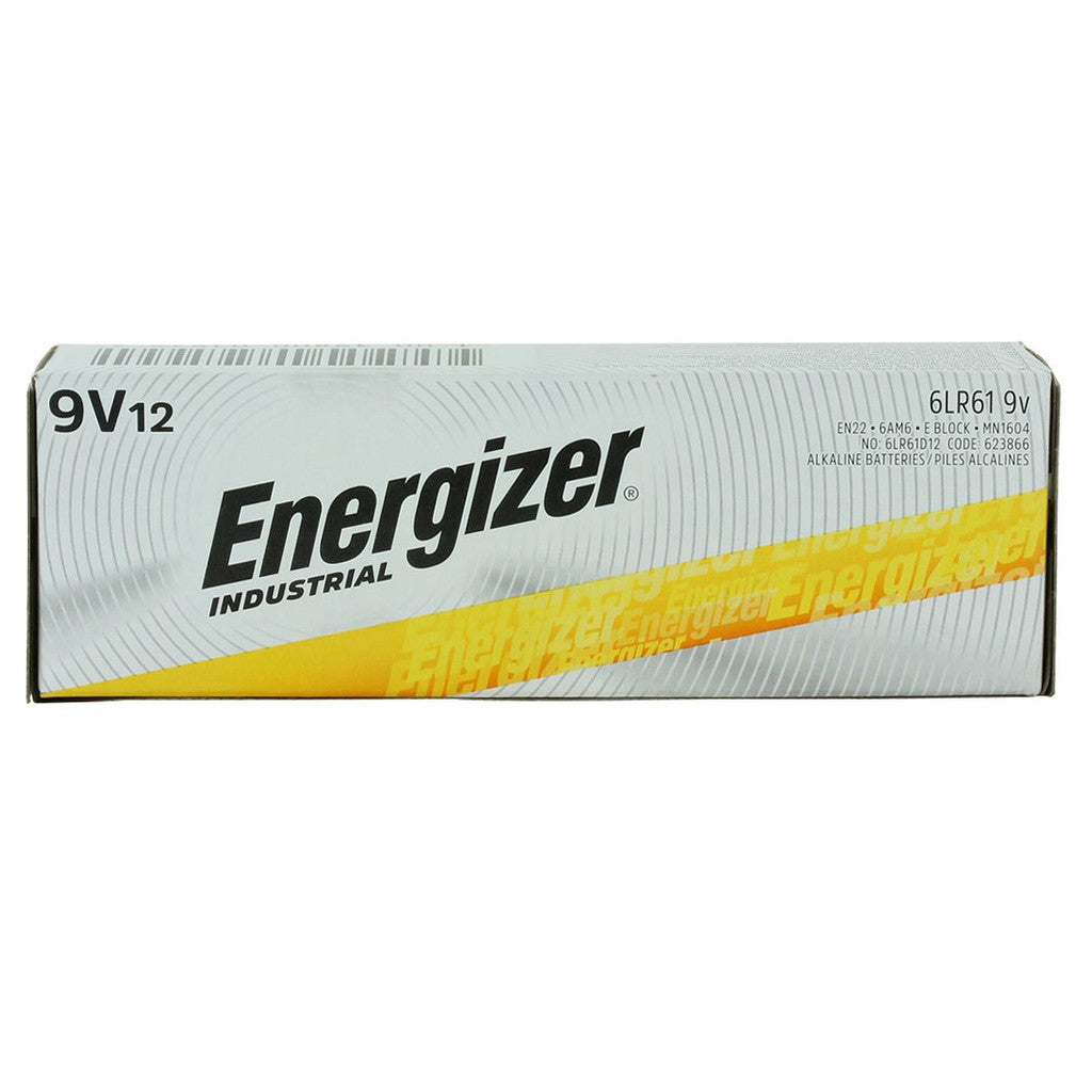 Energizer 9V 6LR61 (12pcs) Alkaline Industrial Battery 9 Volts Batteries 12 pieces per box