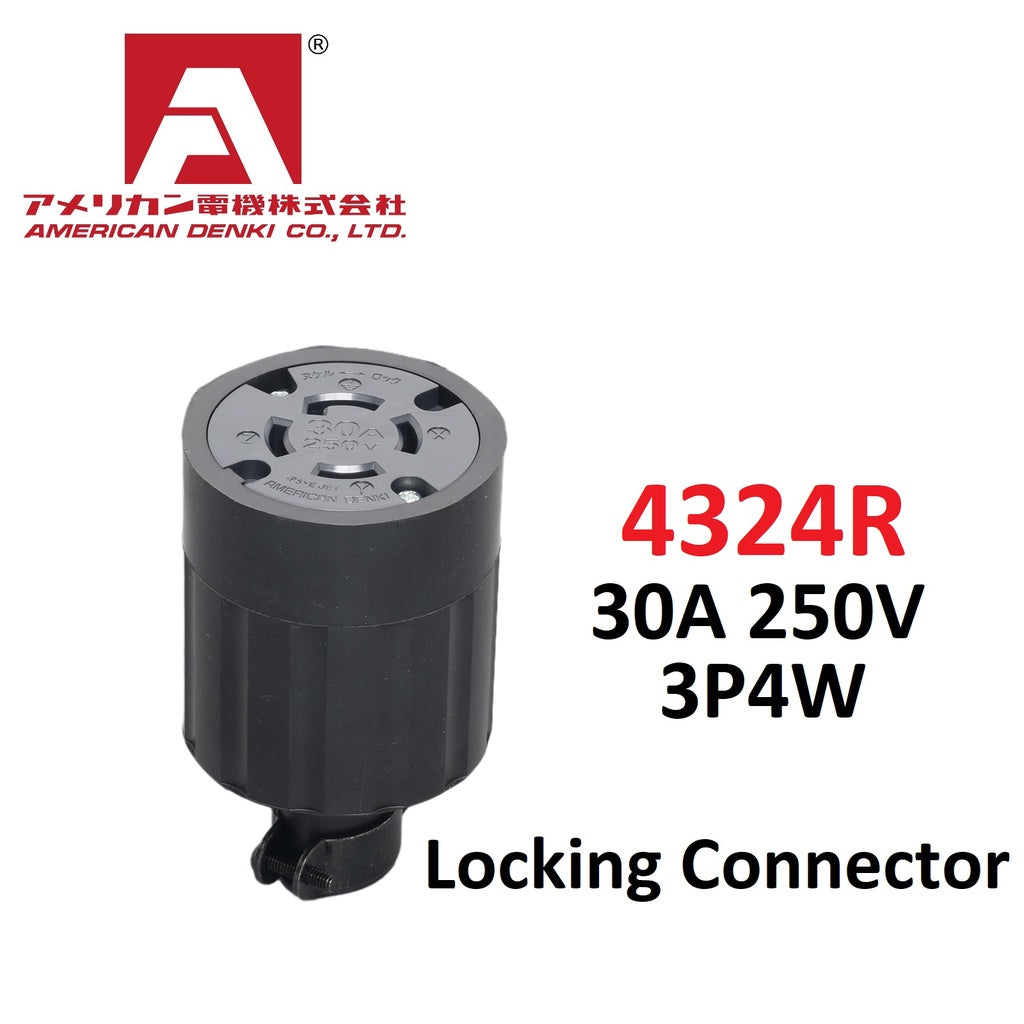 American Denki 4324R Locking Connector 30A 250V 3 Pole 4 Wire Rubber Housing