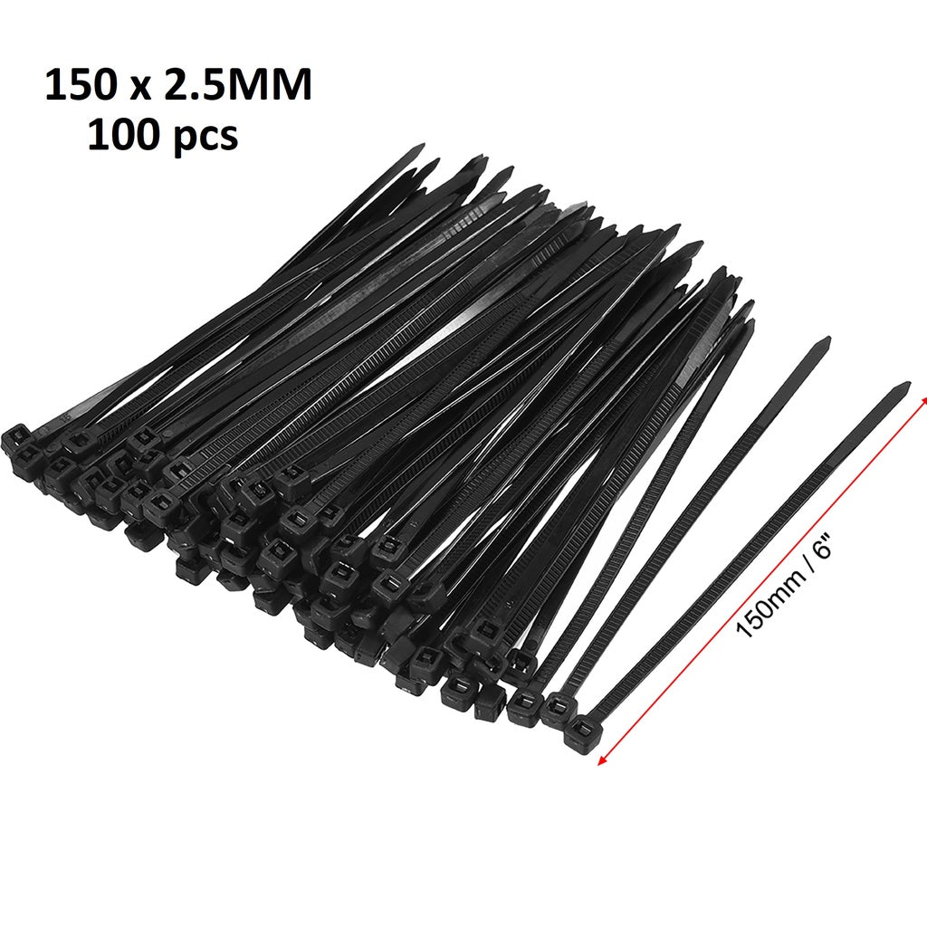 CHS Cable Tie 150 X 3 ( 6" X 2.5MM) 100pcs Black Nylon Cable Zip Ties Cable Management