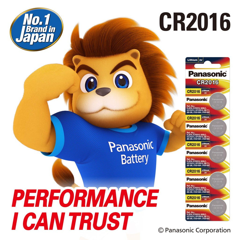 Panasonic CR2016 (Pack of 5 pcs) ECR2016 2016 Lithium Coin Cell Button Battery 3V 3 volts