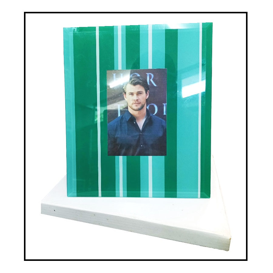 Photo Frame for 3R 3-1/2X5" Photo Morwenna GS Wall Mount Table Top Green Striped Picture Frame Glass