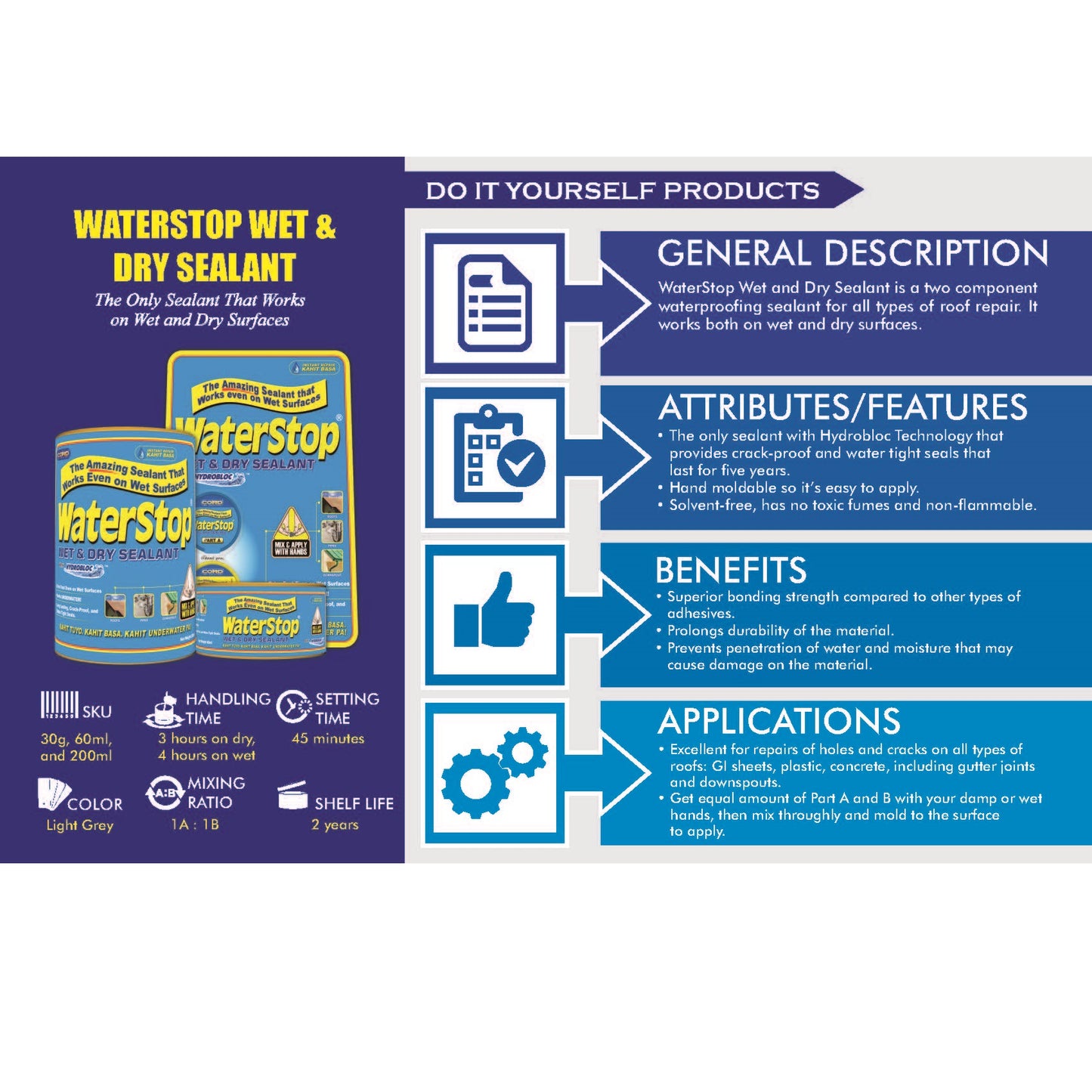 Cord WaterStop 200ml Wet & Dry Sealant Two Component Waterproofing Sealant Seal Water Stop Sealant