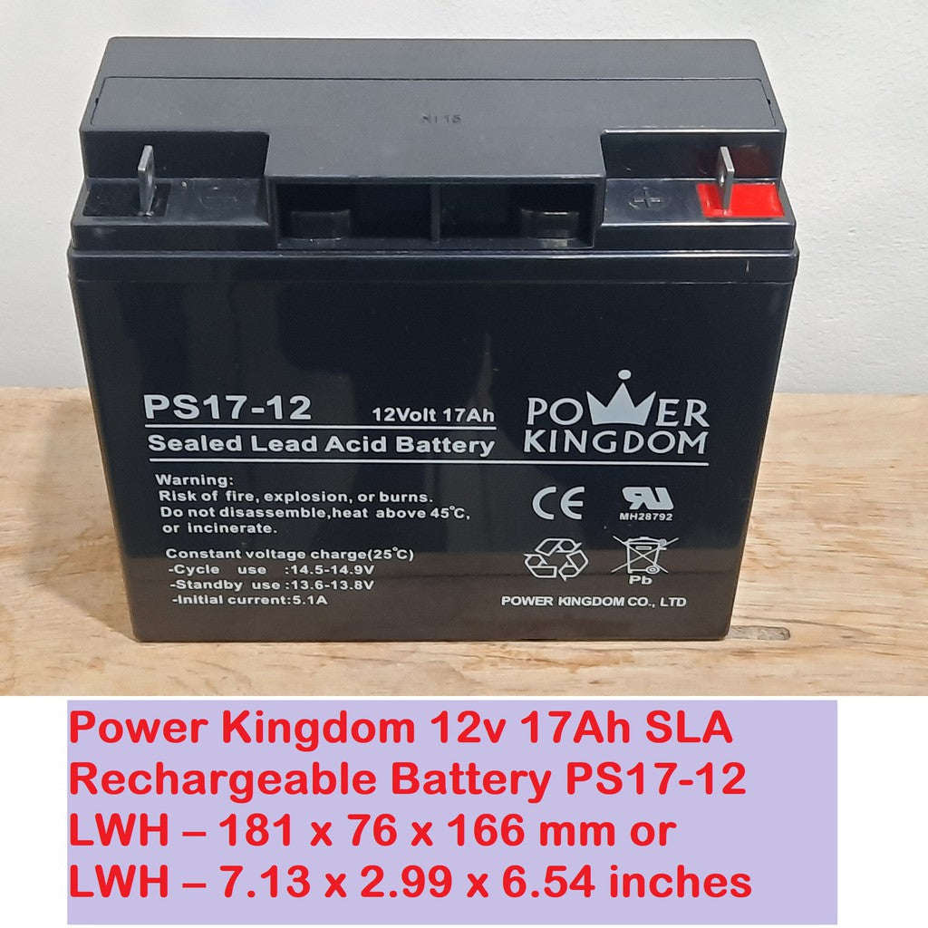 Power Kingdom 12v 17Ah SLA Rechargeable Battery PS17-12 VRLA