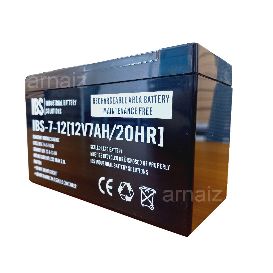 IBS UPS Battery 12V 7Ah 20hr IBS-7-12 12 Volts 7 Ampere Rechargeable Valve Regulated Lead Acid