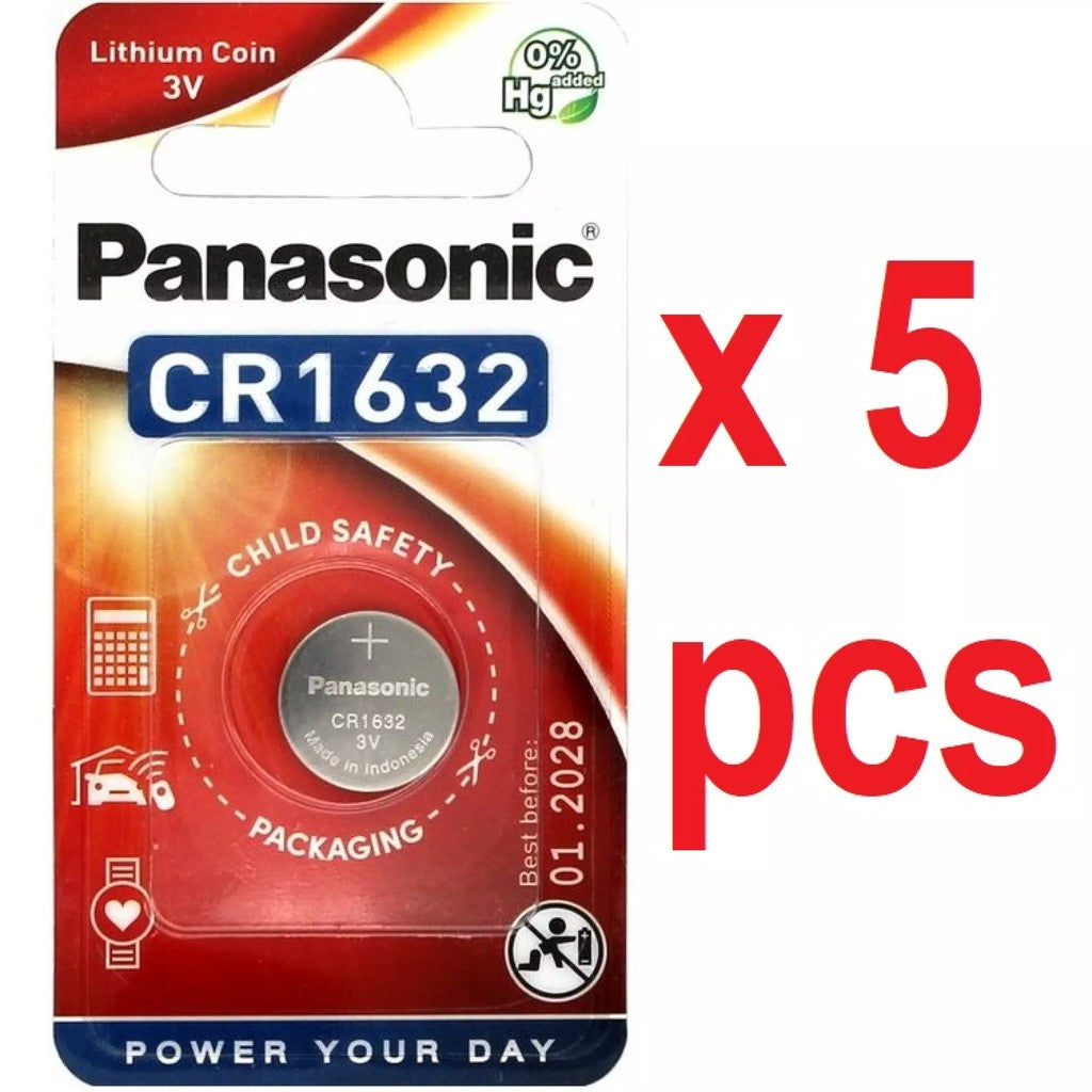 Panasonic CR1632 (5 pcs) 3v Lithium Button Cell Battery in Blister Pack Panasonic CR 1632 Batteries