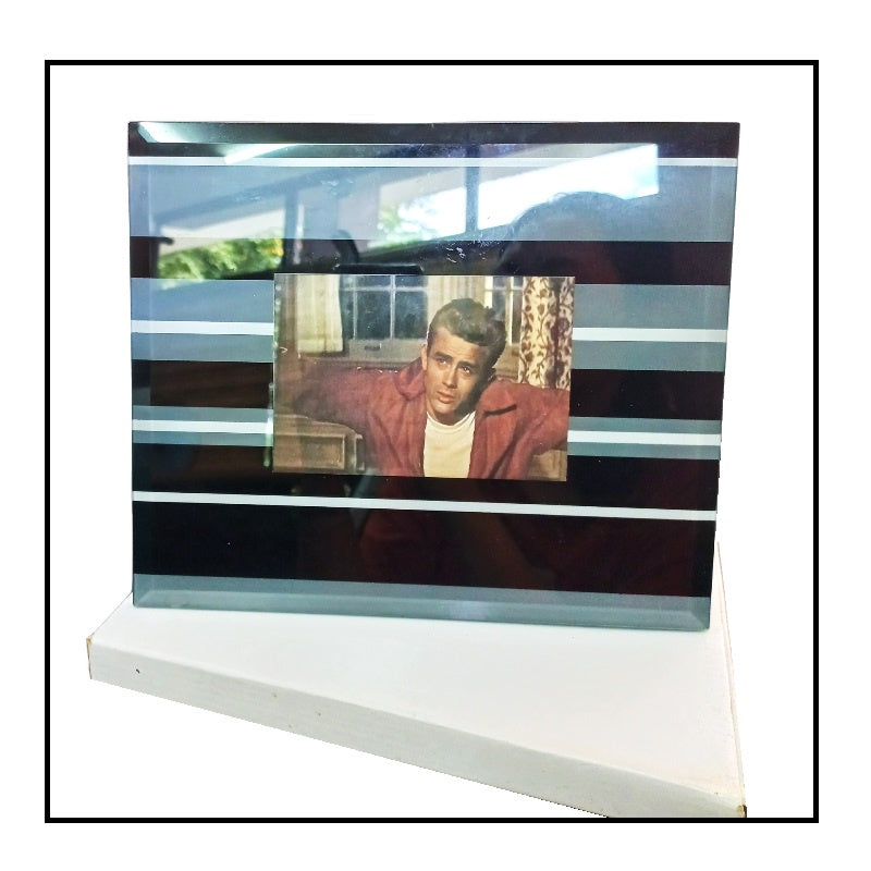 Photo Frame for 3R 3-1/2X5" Morwenna BGS Wall Mount Table Top Black Gray Striped Picture Frame Glass
