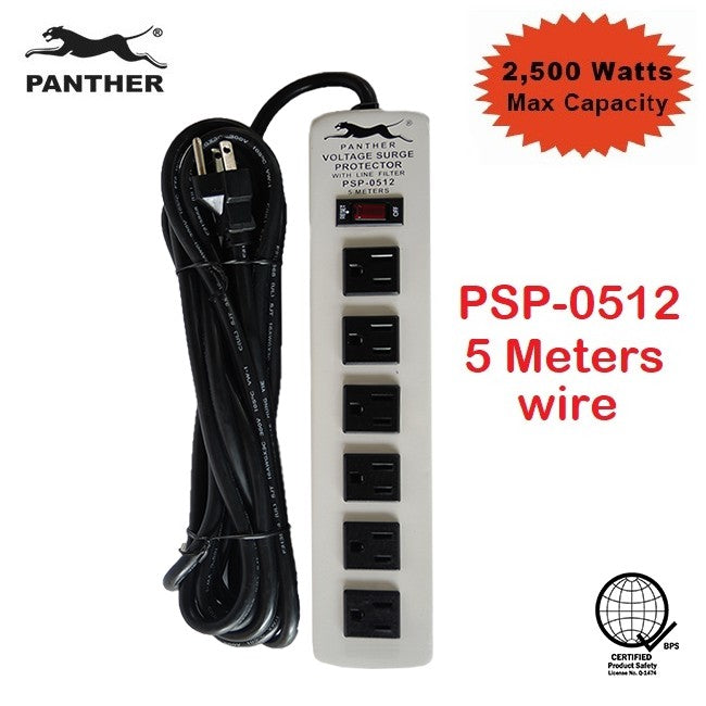 Panther 6-Gang 5M PSP 0512 Voltage Surge Protector Extension Cord PSP-0512 PSP0512