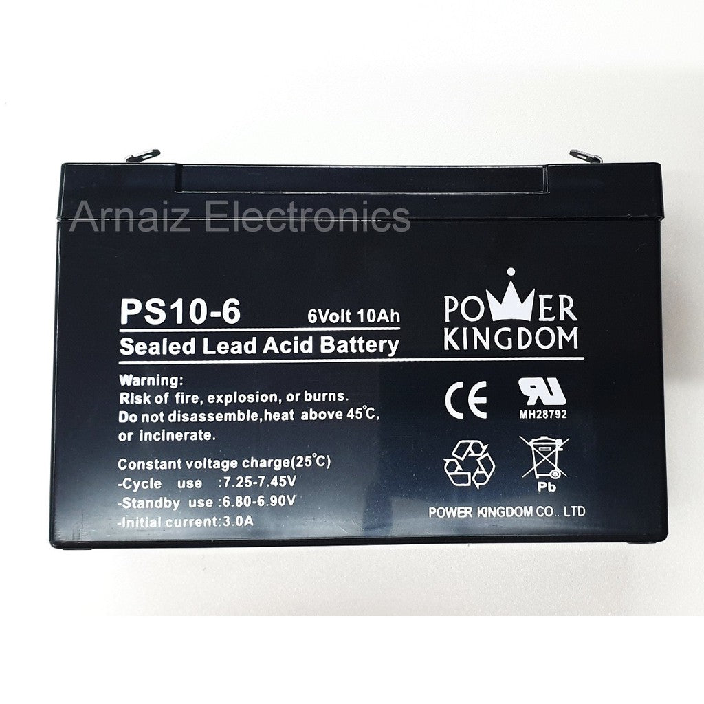 Power Kingdom 6V 10Ah SLA Rechargeable Battery PK10-6 Valve Regulated Sealed Lead Acid Battery