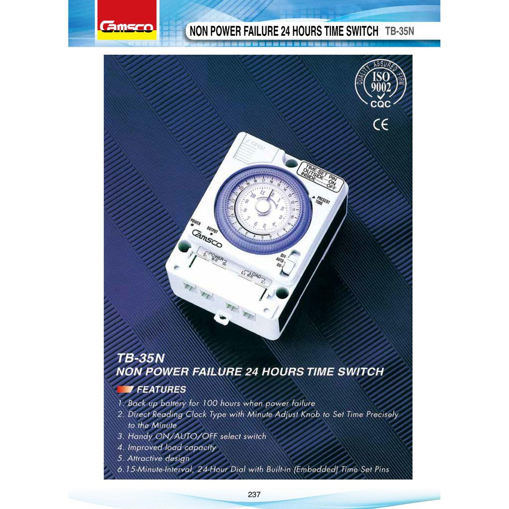 Camsco TB-35N Non Power Failure 24 Hours Timer Time Switch 15A