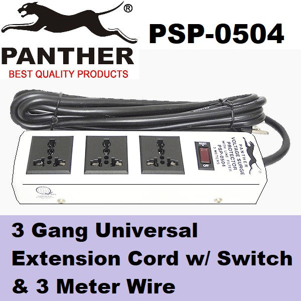 Panther Extension Cord Voltage Surge Protector PSP-0504 PSP 0504 PSP0504 3 Gang 3 Outlets 3 Meter