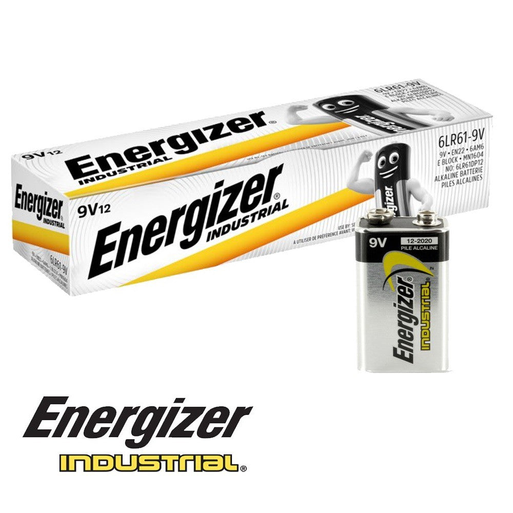 Energizer 9V 6LR61 (12pcs) Alkaline Industrial Battery 9 Volts Batteries 12 pieces per box