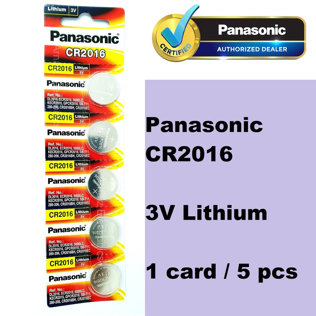 Panasonic CR2016 (Pack of 5 pcs) ECR2016 2016 Lithium Coin Cell Button Battery 3V 3 volts