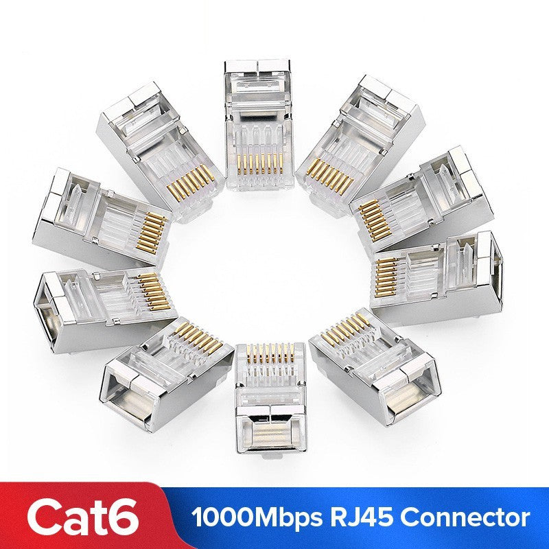 Cat6 RJ45 Shielded Connector 8P8C Modular Ethernet Cable Head Plug Gold-plated Cat 6 Crimp Network