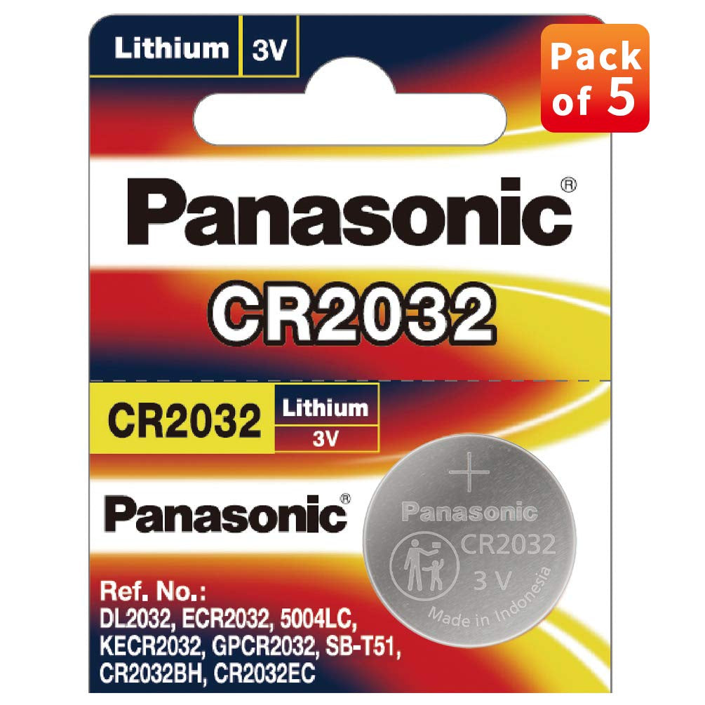 Panasonic CR2032 (5pc) ECR2032 2032 Lithium Coin Cell Button Battery 3V 3 volts Batteries