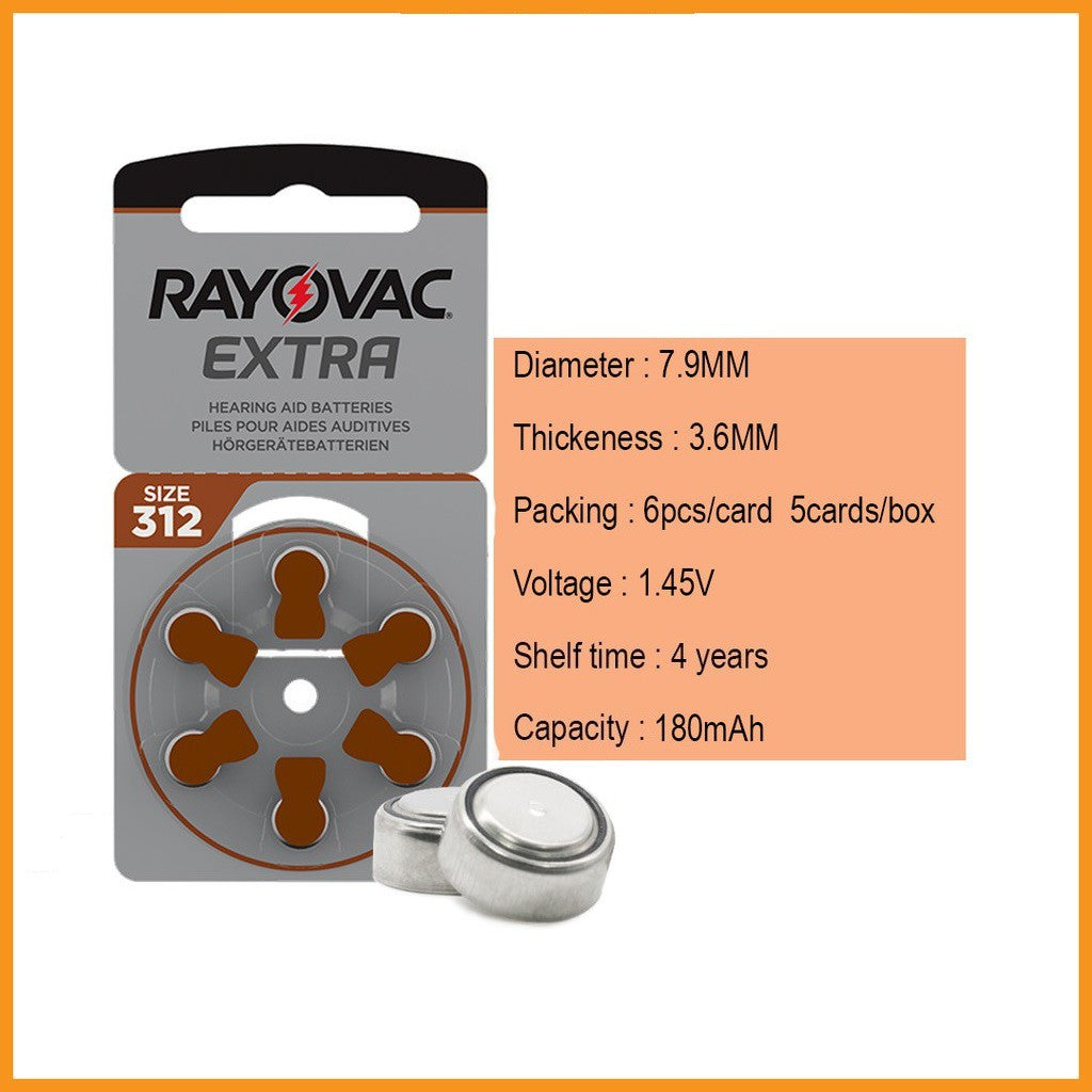 Rayovac Extra Advanced Size 312 PR41 (6 pcs) Hearing Aid Battery Hearing Aid Batteries 1.45V A312