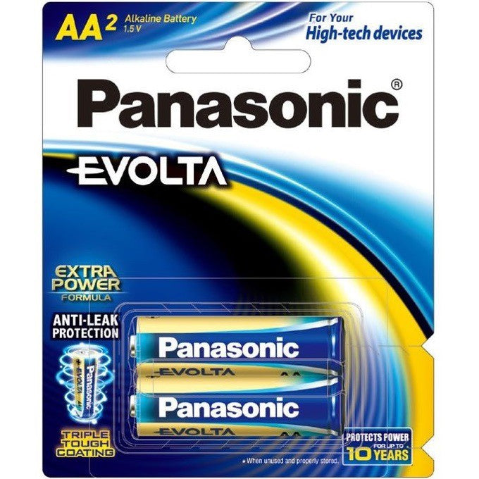 Panasonic AA (2pc) Battery Evolta Premium Alka 1.5V LR6EG/2B Panasonic AA Batteries in Blister Pack