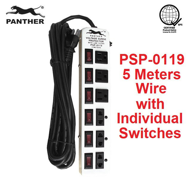 Panther Extension Cord Voltage Surge Protector with Line Filter 5 meters PSP-0119 PSP 0119 PSP0119