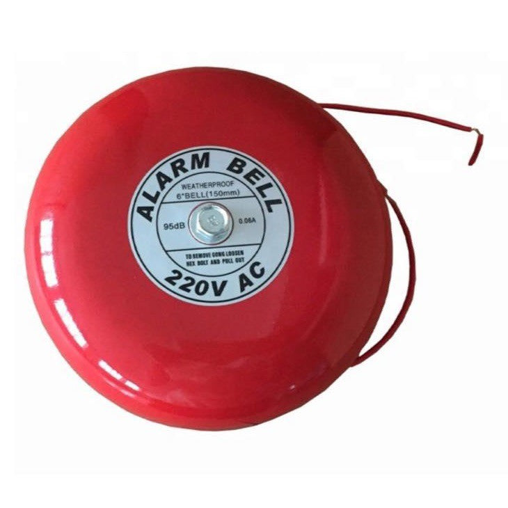 Fire Alarm Bell 6'' inch Weather Water Proof Round Shape Electric Bell Red AC 220V 150mm Security Sy