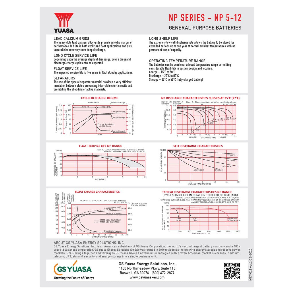 Yuasa 12V 5Ah 20hr NPH5-12 Battery 12 Volts 5 Ampere UPS replaces 12V 4.5Ah 4.5A Battery NP5-12