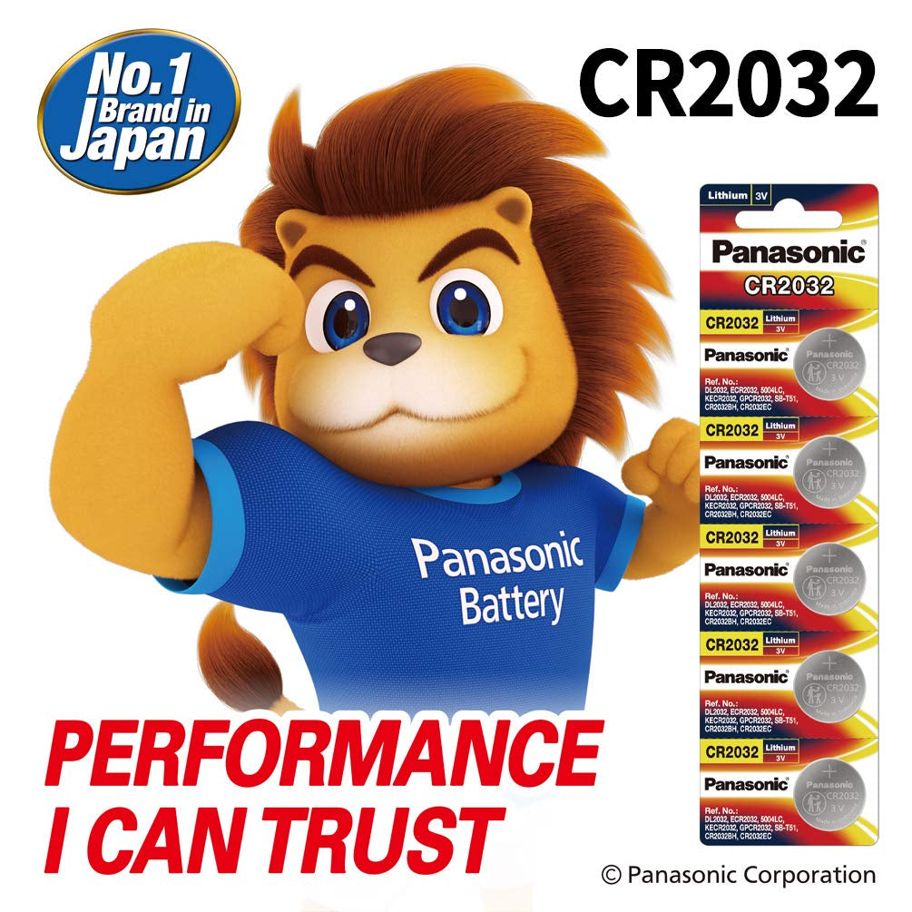 Panasonic CR2032 (5pc) ECR2032 2032 Lithium Coin Cell Button Battery 3V 3 volts Batteries
