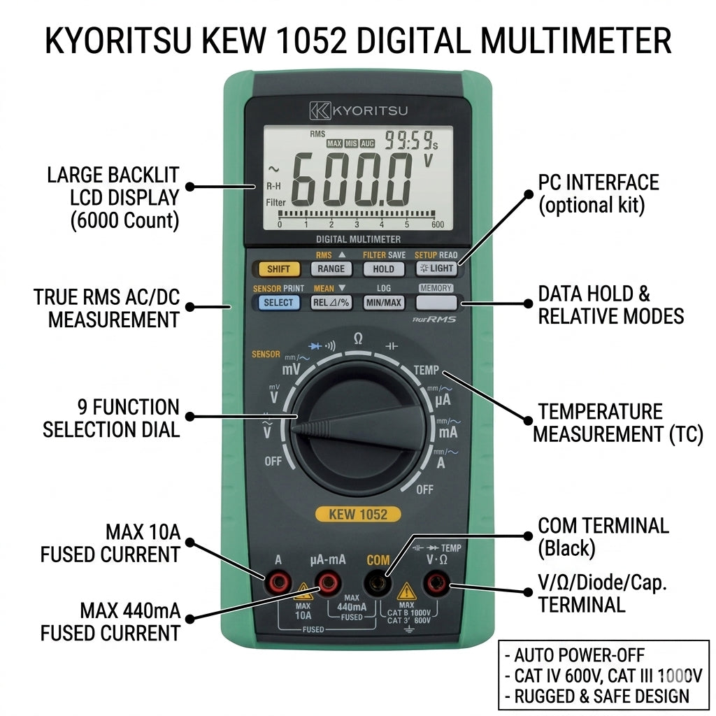 Kyoritsu 1052 Digital TRMS Mutlimeter High Accuracy Precision AC DC Multitester KEW 1052
