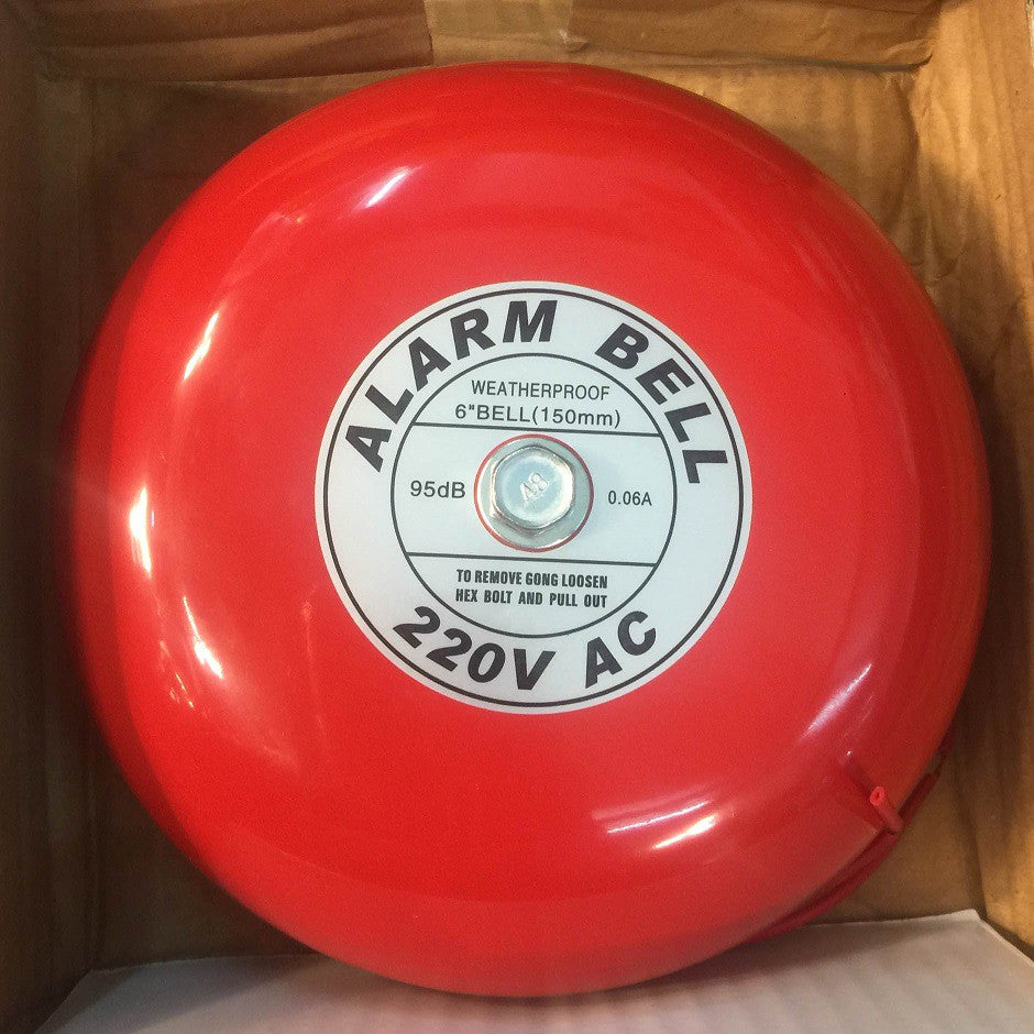 Fire Alarm Bell 6'' inch Weather Water Proof Round Shape Electric Bell Red AC 220V 150mm Security Sy