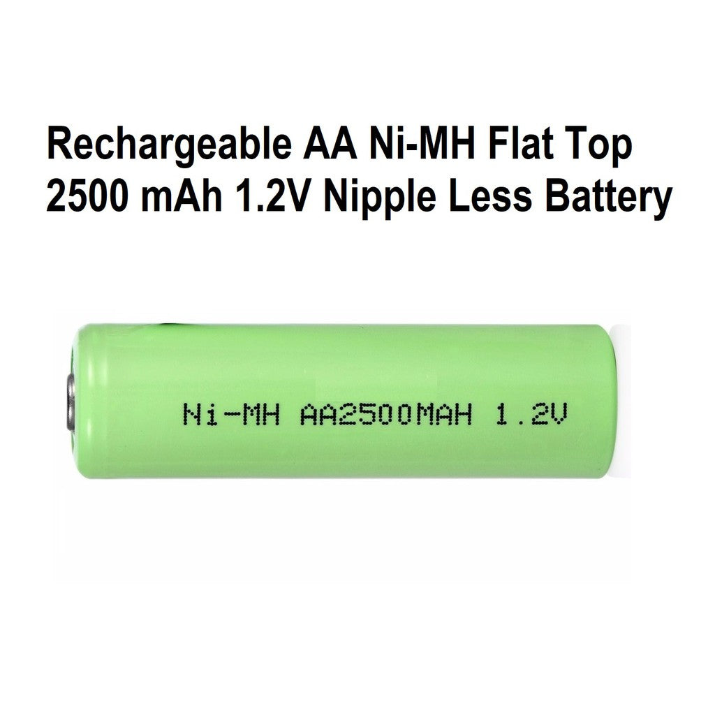 Rechargeable AA Battery Flat Top Nipple Less Battery Ni-MH 1.2V 2500mAh AA Batteries