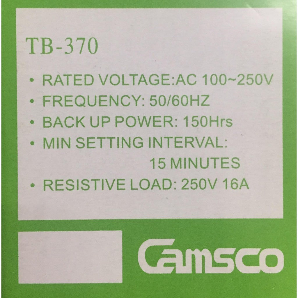 Camsco Timer Switch TB370 Time Switch TB-370 24-Hours Timer 24 Hour
