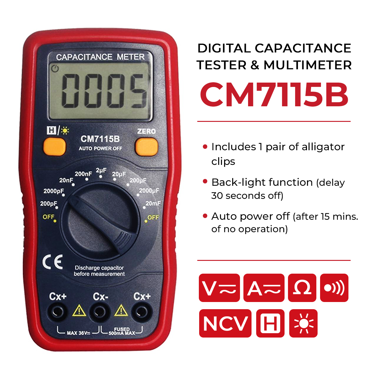 Digital Capacitance Tester CM7115B Practical Capacitor Meter Multimeter Test Leads replaces CM7115A