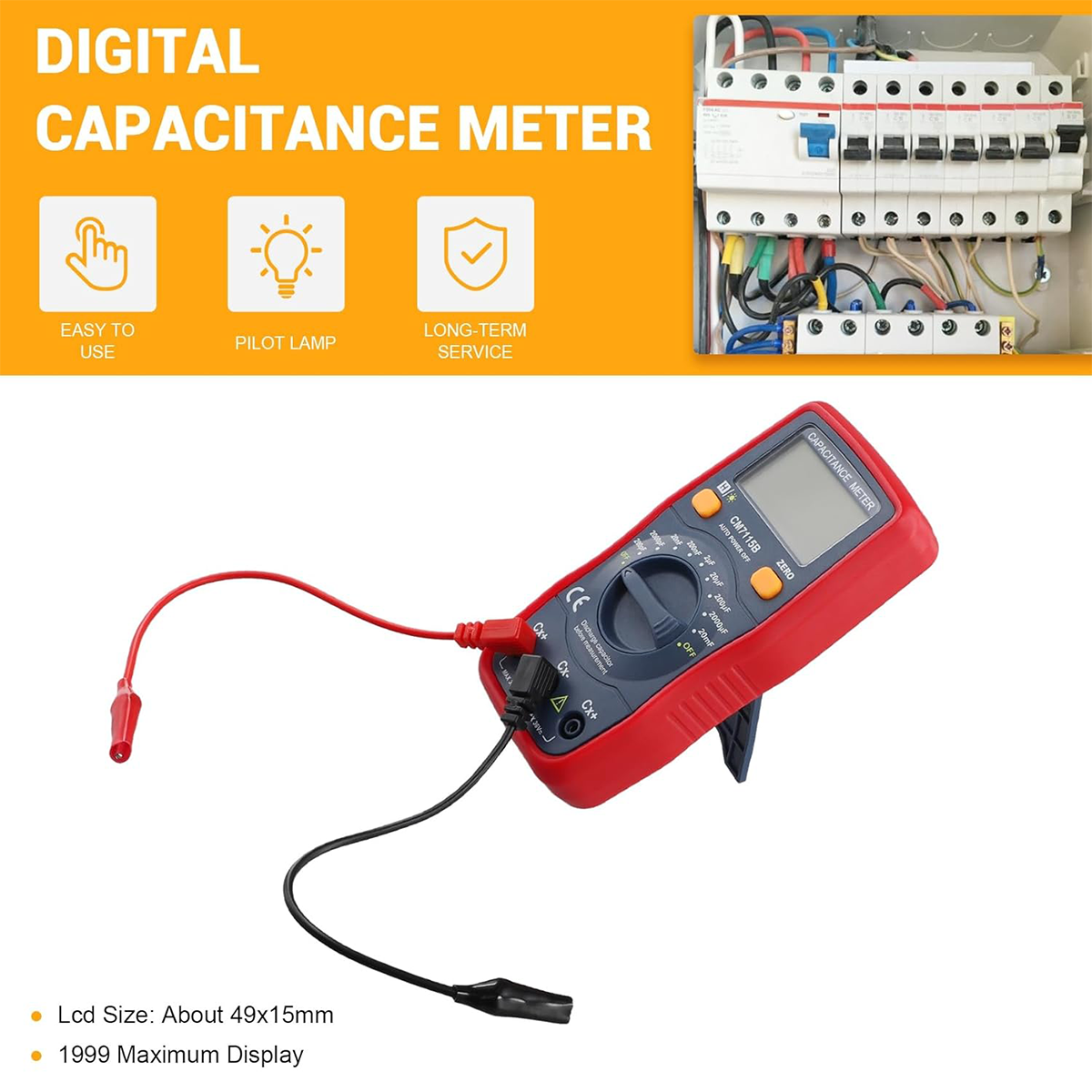 Digital Capacitance Tester CM7115B Practical Capacitor Meter Multimeter Test Leads replaces CM7115A