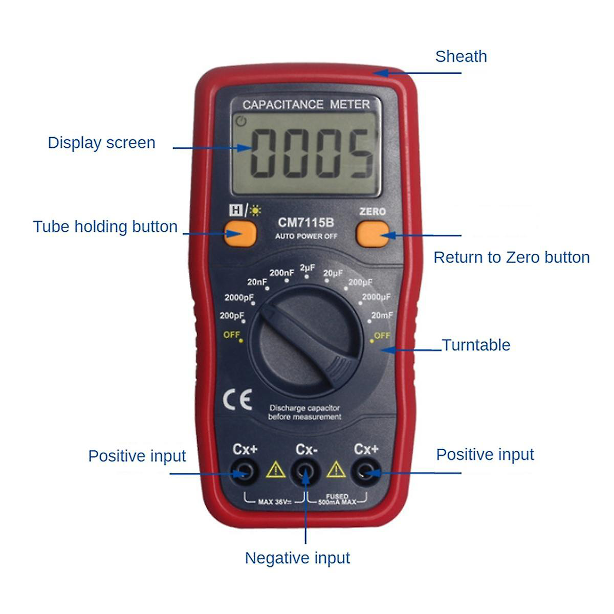 Digital Capacitance Tester CM7115B Practical Capacitor Meter Multimeter Test Leads replaces CM7115A