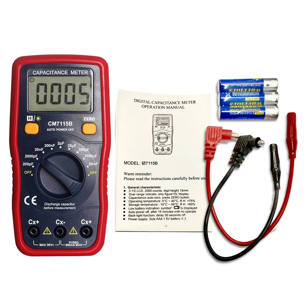 Digital Capacitance Tester CM7115B Practical Capacitor Meter Multimeter Test Leads replaces CM7115A