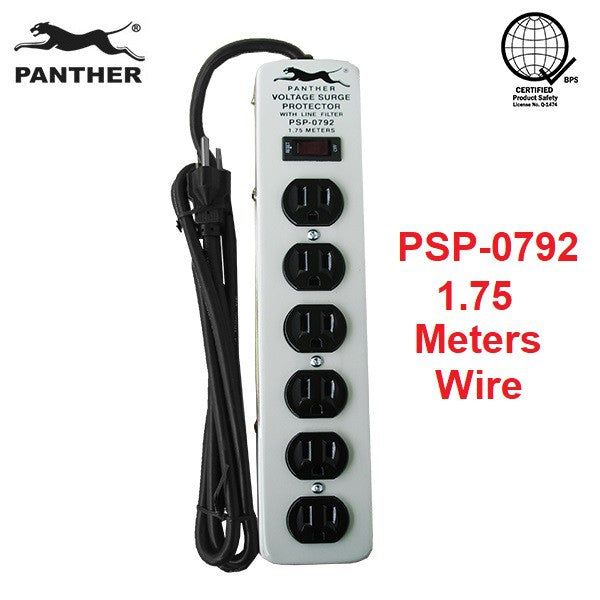 Panther 6 Gang Voltage Surge Protector 6 Outlets Extension Cord 1.75meters PSP-0792 PSP 0792 PSP0792