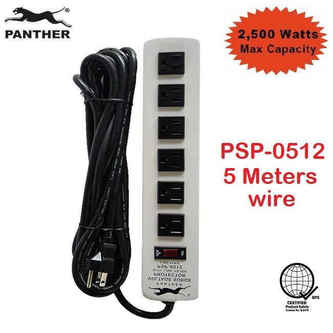 Panther 6-Gang 5M PSP 0512 Voltage Surge Protector Extension Cord PSP-0512 PSP0512