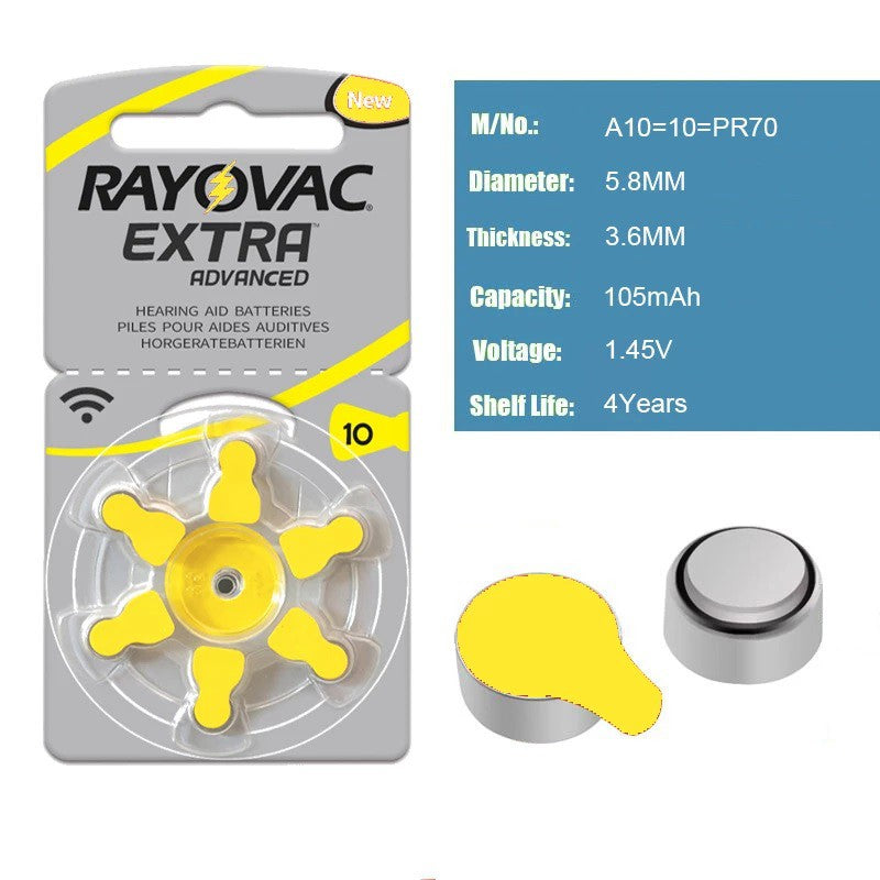 Rayovac Extra Advanced Size 10 PR70 (6 pcs) Hearing Aid Battery Hearing Aid Batteries 1.45V A10