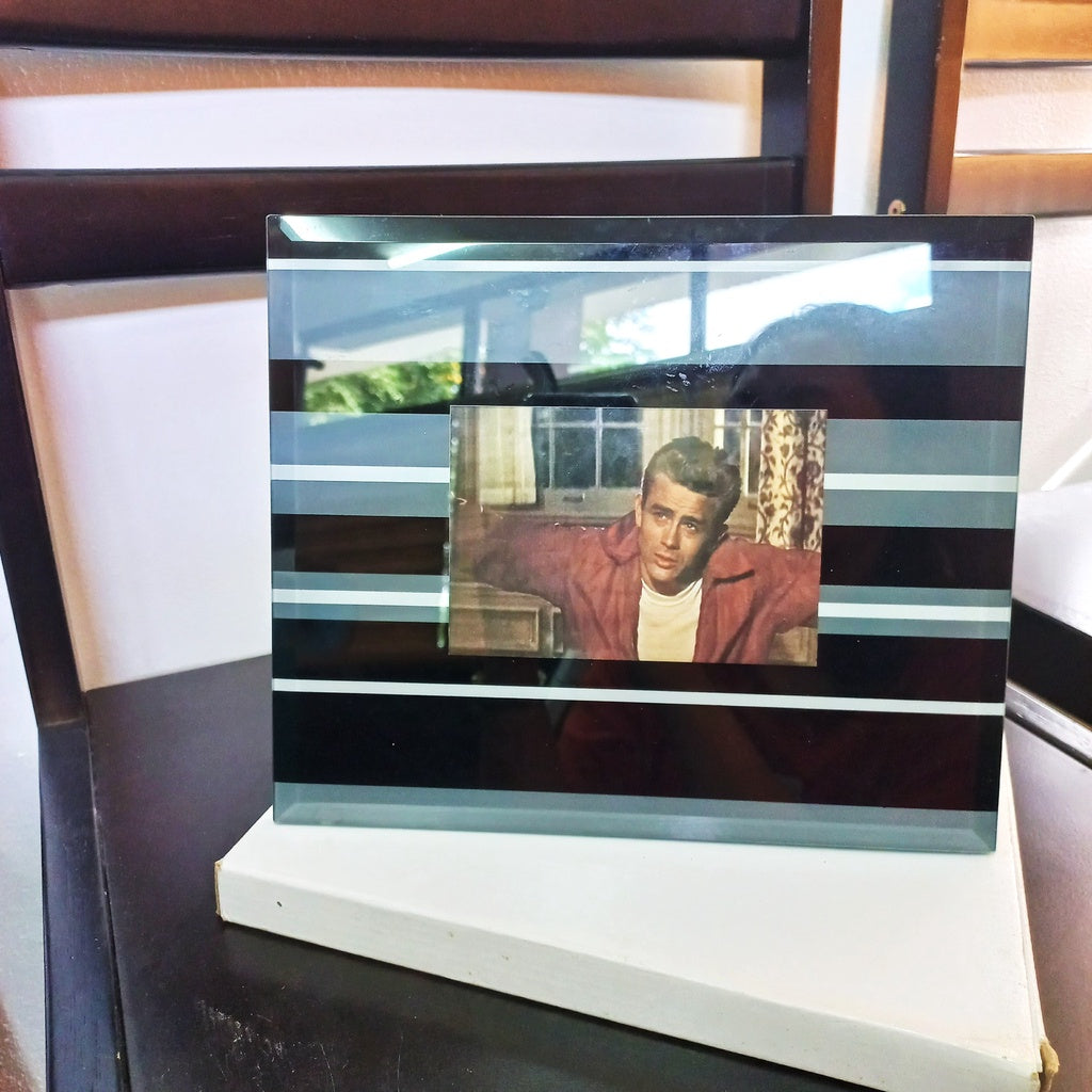 Photo Frame for 3R 3-1/2X5" Morwenna BGS Wall Mount Table Top Black Gray Striped Picture Frame Glass