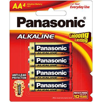 Panasonic AA (4pc) Battery Alkaline Long Lasting 1.5V LR6T/4B Panasonic AA Batteries in Blister Pack