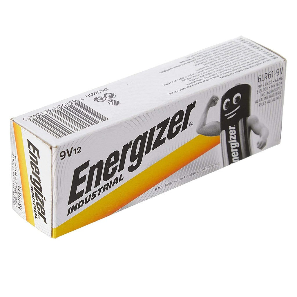 Energizer 9V 6LR61 (12pcs) Alkaline Industrial Battery 9 Volts Batteries 12 pieces per box