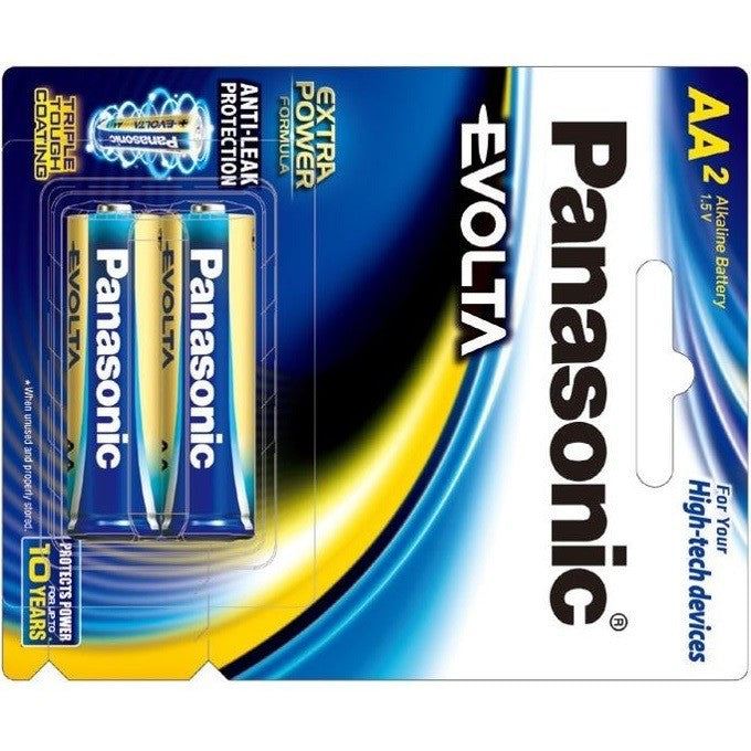 Panasonic AA (2pc) Battery Evolta Premium Alka 1.5V LR6EG/2B Panasonic AA Batteries in Blister Pack