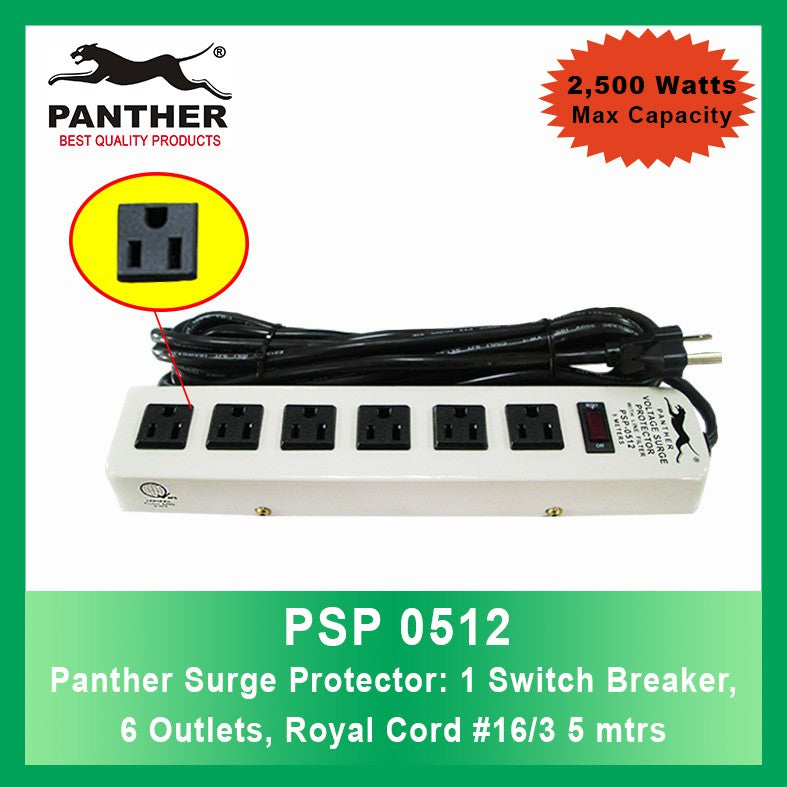 Panther 6-Gang 5M PSP 0512 Voltage Surge Protector Extension Cord PSP-0512 PSP0512